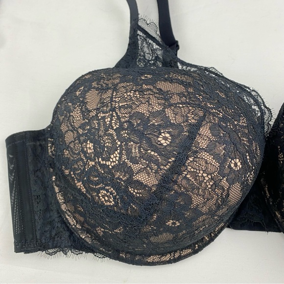 Auden The Sublime Bra 46D Black Lace Plunge Coverage Push Up Underwire NEW - Picture 2 of 12
